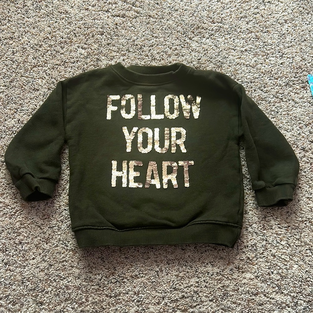 Zara KIDS | Green Sequin ‘Follow Your Heart’ Sweatshirt